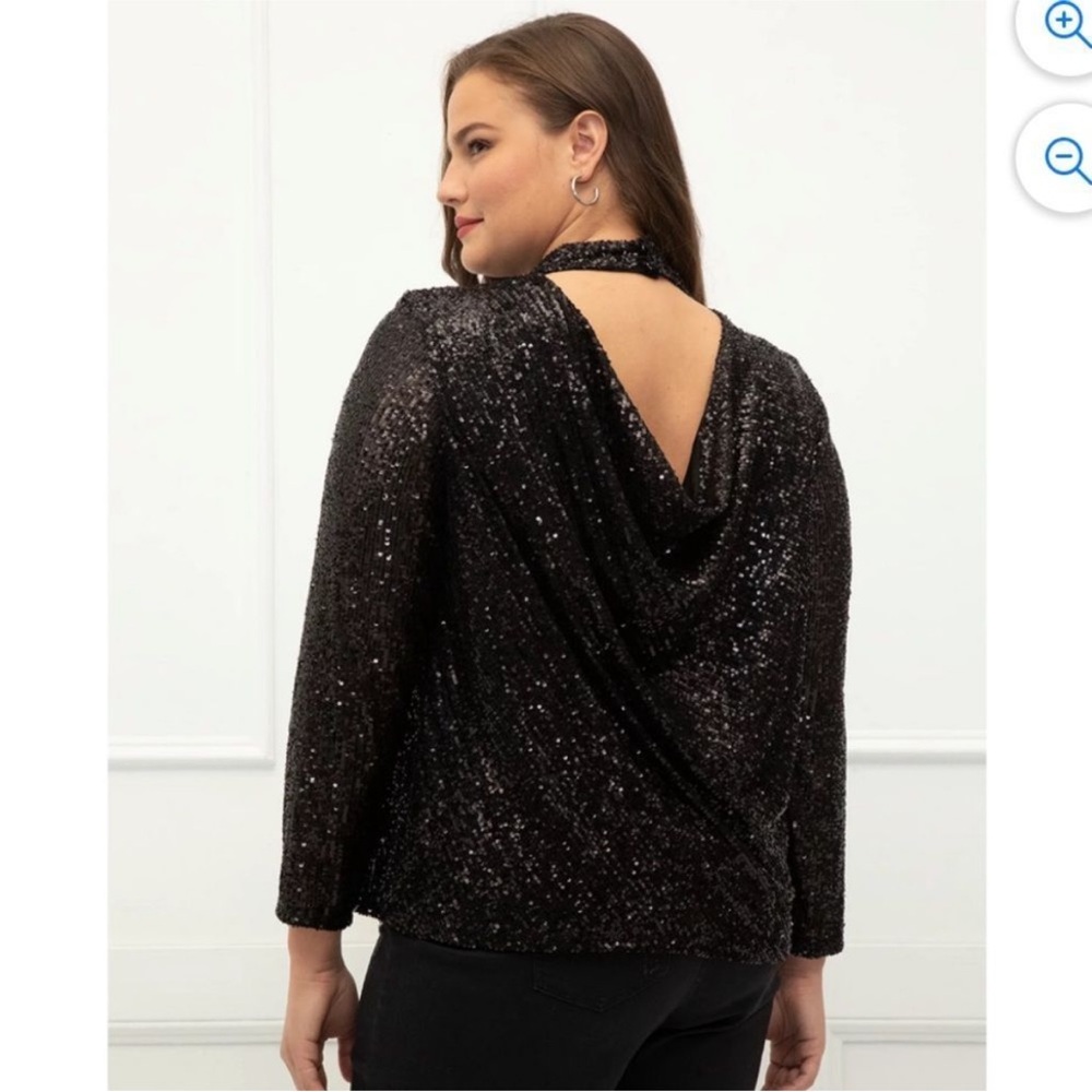ELOQUII Elements Plus Size Open Cowl Back Sequin Top Size 20